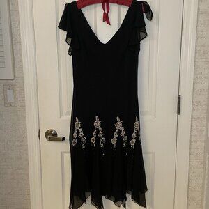 Whimsigoth Fairygrunge Midi Dress Women’s 6 Black Beaded Floral Vintage 90s
